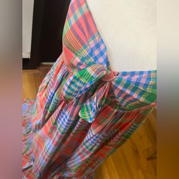 J Crew Plaid Maxi Dress tie front size M - Picture 6 of 15